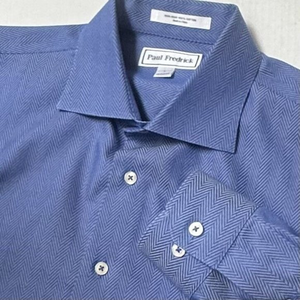 Paul Fredrick LG Cotton‎ Blue Dark Blue Dress Shirt